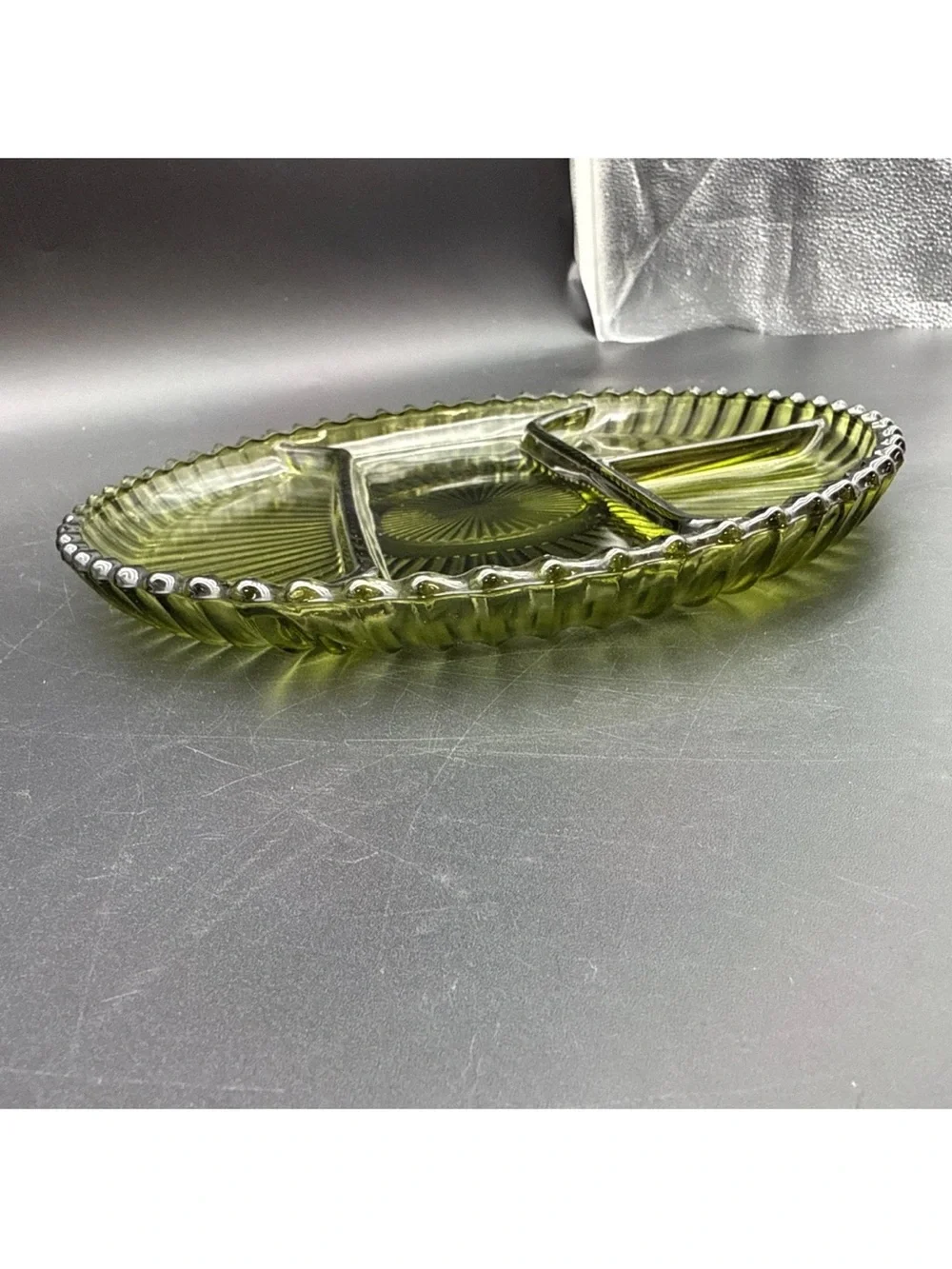 Indiana Glass Olive Green Divided Serving Plate